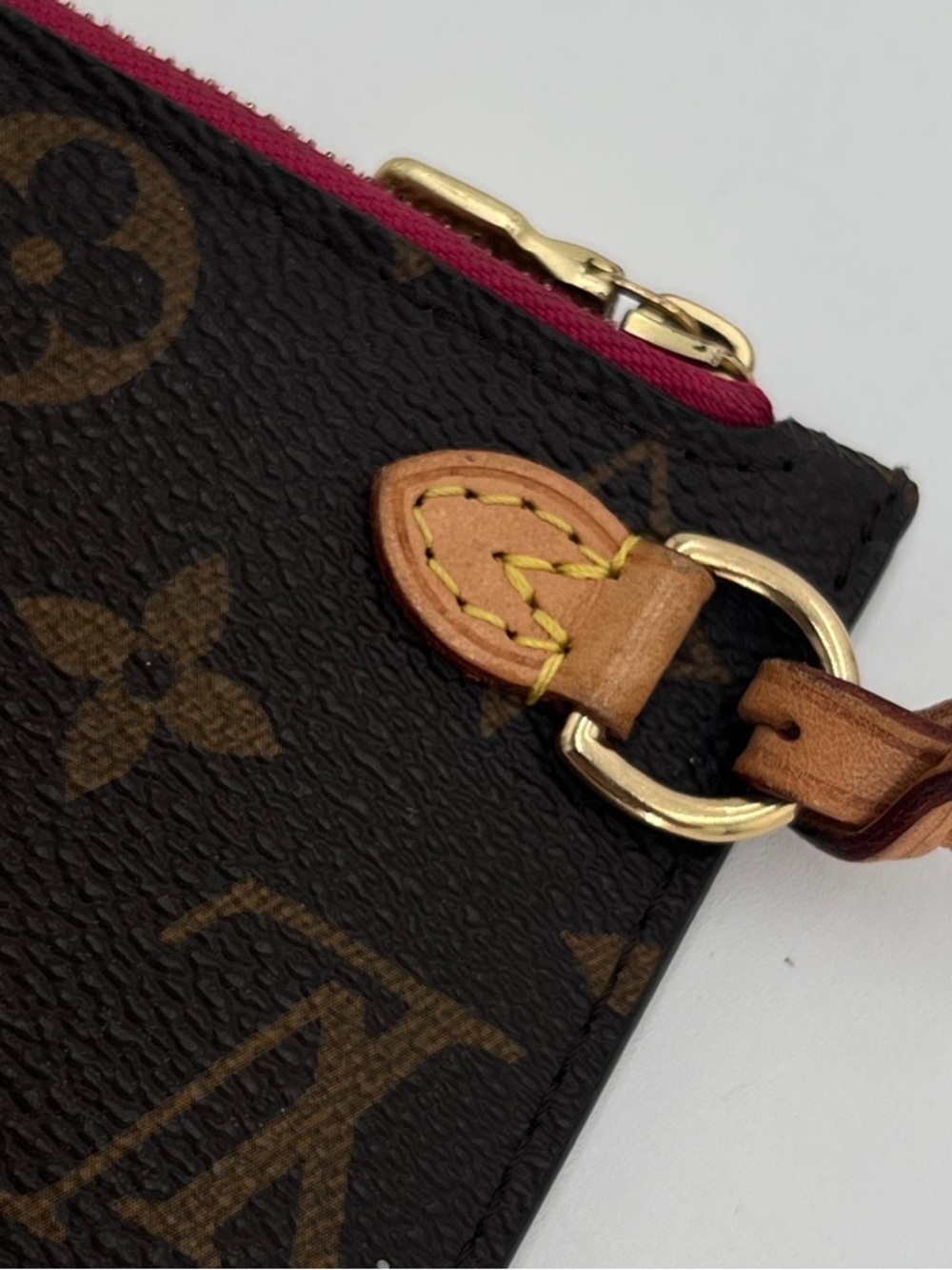 Louis Vuitton Monogram Wristlet Clutch in Brown with Pink Accent - Picture 13 of 16